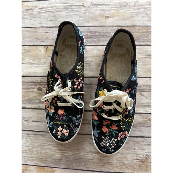 Keds Rifle Paper Co Triple Decker Slip On Sneakers Wildwood Black WF63849 6.5 - Picture 1 of 6